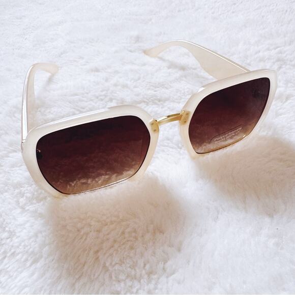 Layla Clear Beige Sleek Square Sunglasses - Picture 8 of 11